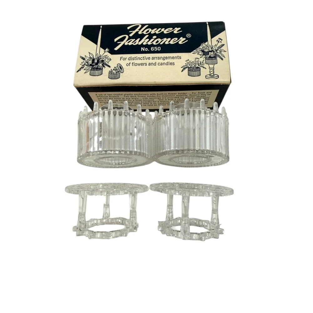 Vintage Gadjo Flower Fashioner No 650 Crystal Plastic Floral Frog Set of 2 USA